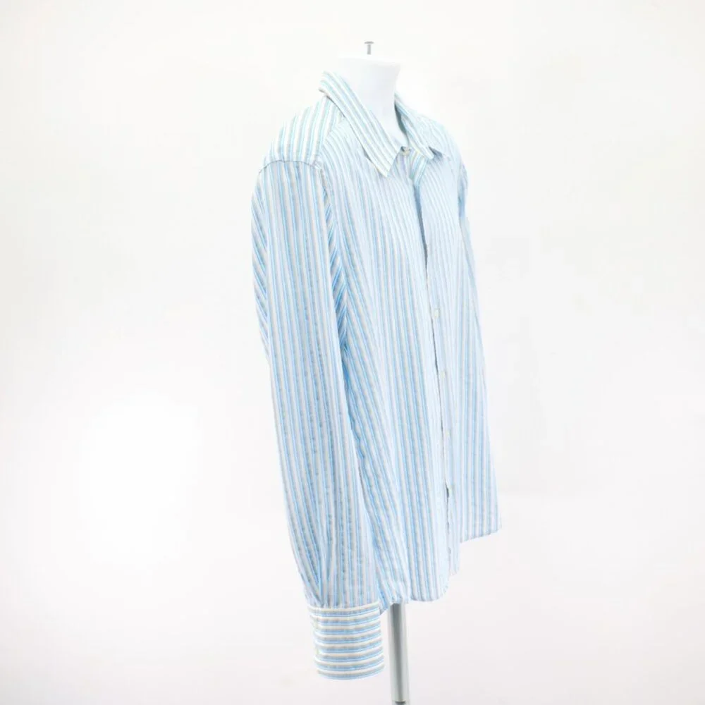 Hugo Boss Slim Fit Blue Tan‎ White Striped XL Collared Dress Shirt Long Sleeve - Picture 7 of 10
